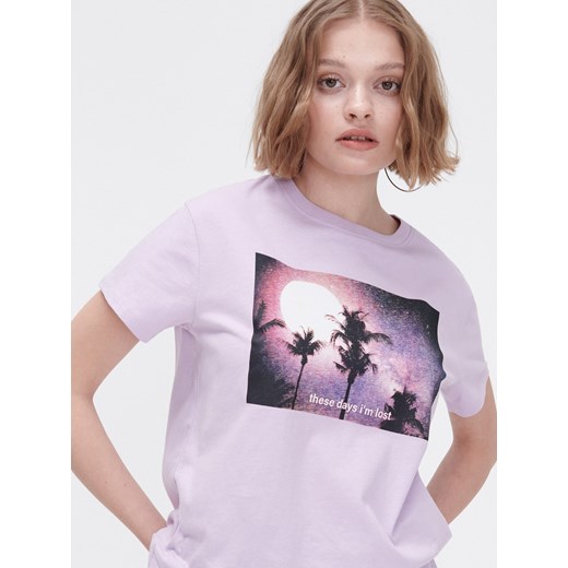 Cropp - Koszulka z fotoprintem - Fioletowy Cropp S promocja Cropp