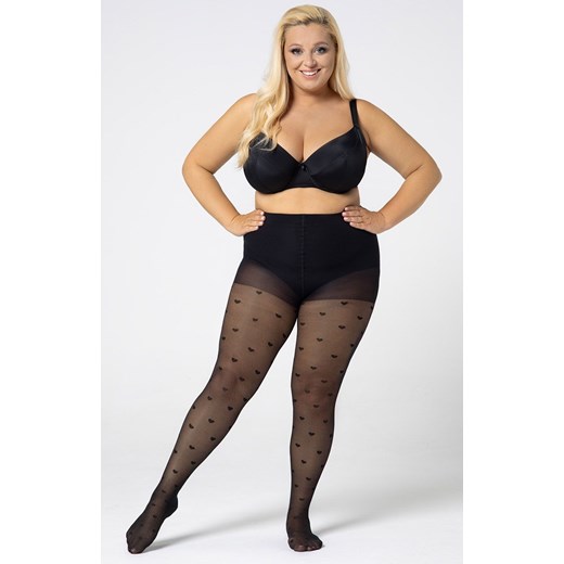 Rajstopy damskie w serduszka plus size Queen of hearts 30 DEN, Kolor czarny (onyx), Rozmiar 5, Mona Queen Size ze sklepu Intymna w kategorii Rajstopy - zdjęcie 147805713