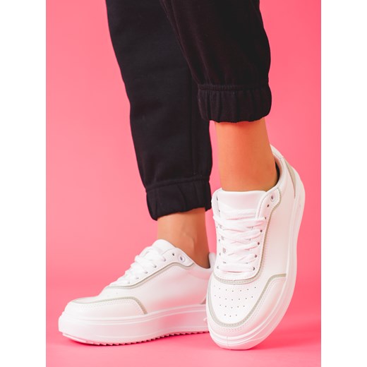 sneakersy damskie shelovet białe z zieloną wstawką 37 czasnabuty.pl promocja