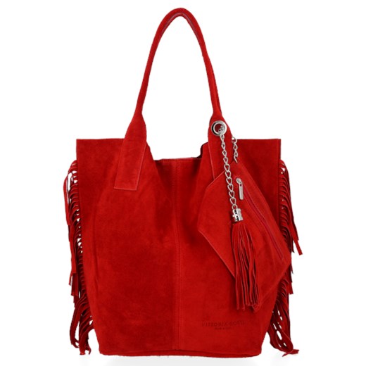 Włoskie Torebki Skórzane Shopper Bag w Stylu Boho firmy Vittoria Gotti Czerwona Vittoria Gotti okazyjna cena torbs.pl