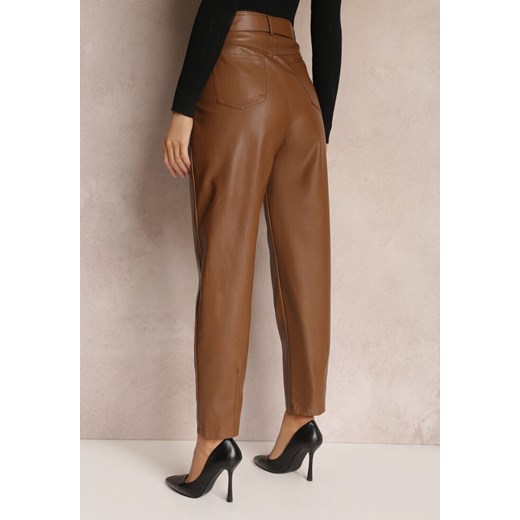 Brązowe Spodnie z Imitacji Skóry z Paskiem Sega ze sklepu Renee odzież w kategorii Spodnie damskie - zdjęcie 147864820