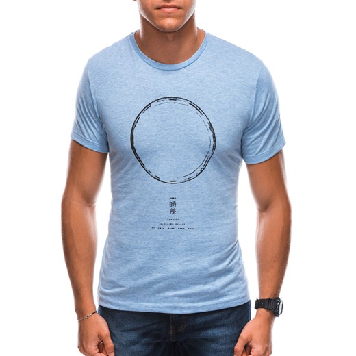T-shirt męski z nadrukiem 1729S - niebieski Edoti.com M Edoti