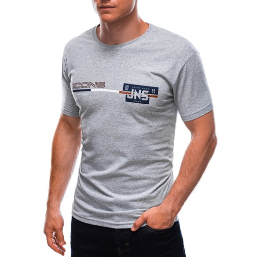 T-shirt męski z nadrukiem 1715S - szary ze sklepu Edoti w kategorii T-shirty męskie - zdjęcie 147908442