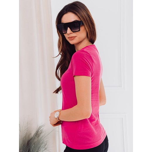 T-shirt damski basic 001SLR - różowy ze sklepu Edoti w kategorii Bluzki damskie - zdjęcie 147908653