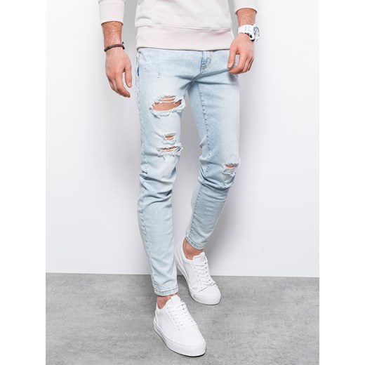 Spodnie męskie jeansowe II gatunek 1020P - jasnoniebieskie Edoti.com L promocyjna cena Edoti