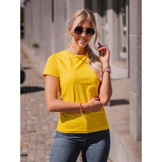 T-shirt damski basic 001SLR - żółty ze sklepu Edoti w kategorii Bluzki damskie - zdjęcie 147908930