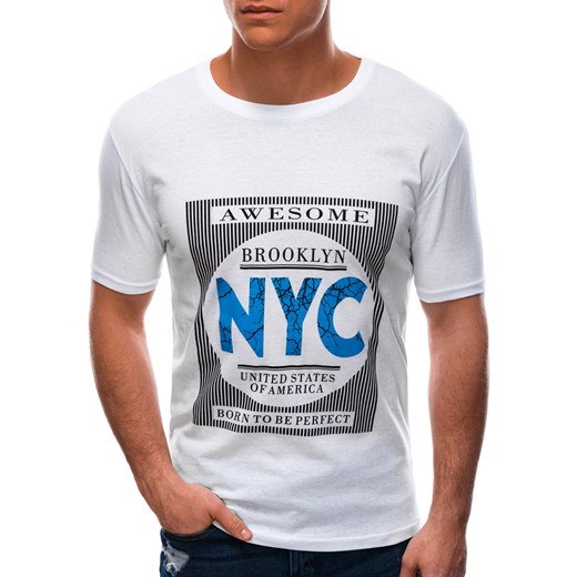 T-shirt męski z nadrukiem 1598S - biały Edoti.com M promocyjna cena Edoti