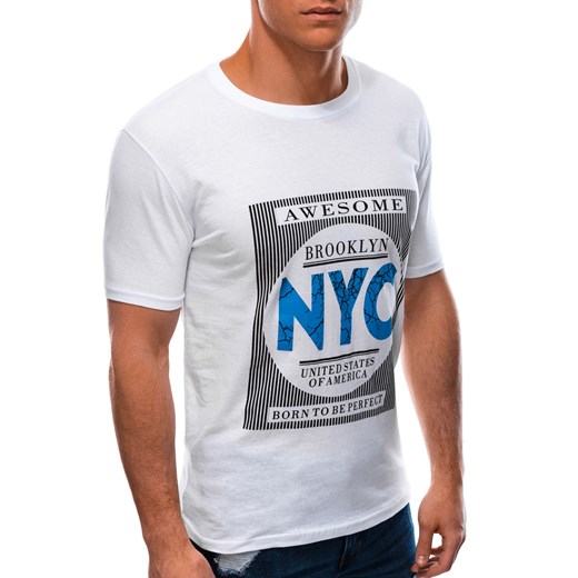 T-shirt męski z nadrukiem 1598S - biały Edoti.com XXL wyprzedaż Edoti