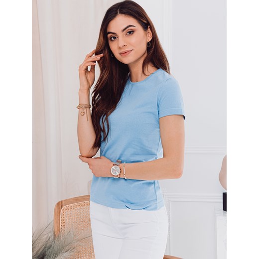 T-shirt damski basic 001SLR - błękitny ze sklepu Edoti w kategorii Bluzki damskie - zdjęcie 147910704