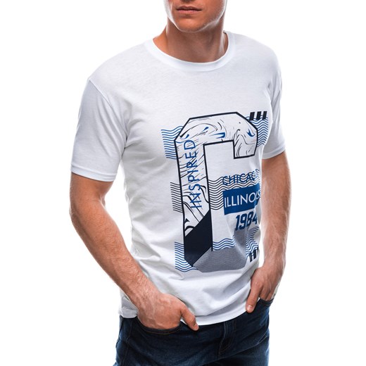 T-shirt męski z nadrukiem 1677S - biały Edoti.com L Edoti