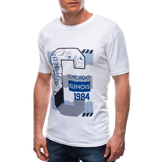 T-shirt męski z nadrukiem 1677S - biały Edoti.com L Edoti