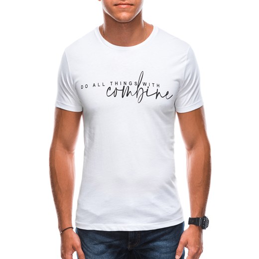 T-shirt męski z nadrukiem 1725S - biały Edoti.com S Edoti