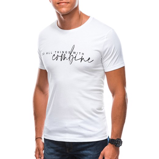 T-shirt męski z nadrukiem 1725S - biały Edoti.com M Edoti