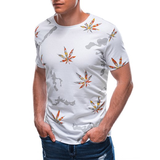 T-shirt męski z nadrukiem 1704S - biały Edoti.com XXL Edoti
