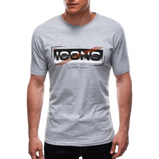T-shirt męski z nadrukiem 1713S - szary ze sklepu Edoti w kategorii T-shirty męskie - zdjęcie 147911784