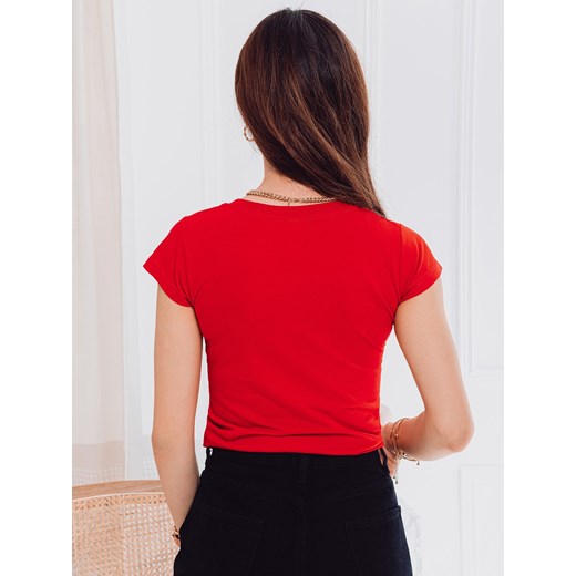 T-shirt damski basic 002SLR - czerwony ze sklepu Edoti w kategorii Bluzki damskie - zdjęcie 147911814