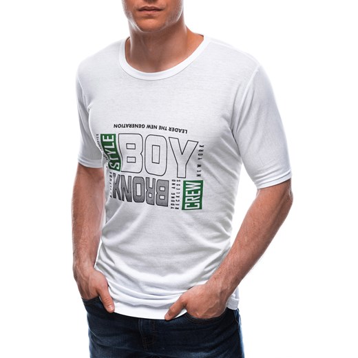 T-shirt męski z nadrukiem 1675S - biały Edoti.com XL Edoti