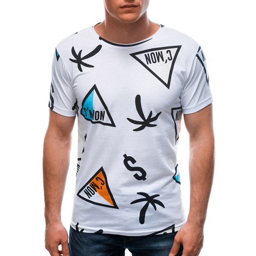 T-shirt męski z nadrukiem 1441S - biały Edoti.com L okazja Edoti