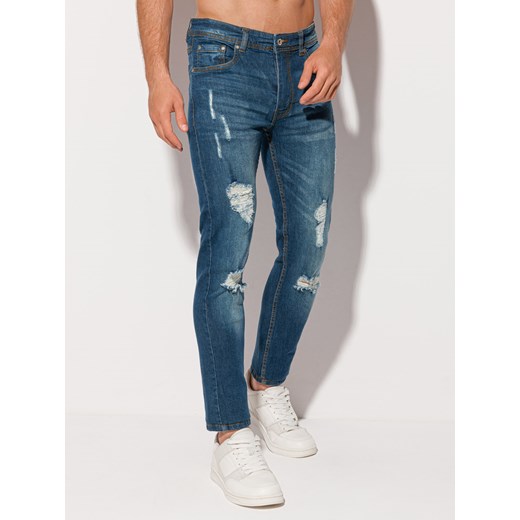 Spodnie męskie jeansowe 1243P - ciemnoniebieskie ze sklepu Edoti w kategorii Jeansy męskie - zdjęcie 147912004