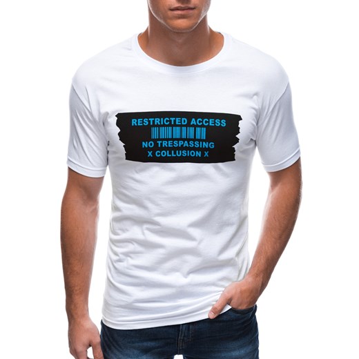 T-shirt męski z nadrukiem 1465S - biały Edoti.com L Edoti