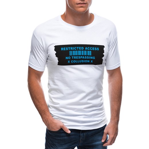 T-shirt męski z nadrukiem 1465S - biały Edoti.com L Edoti