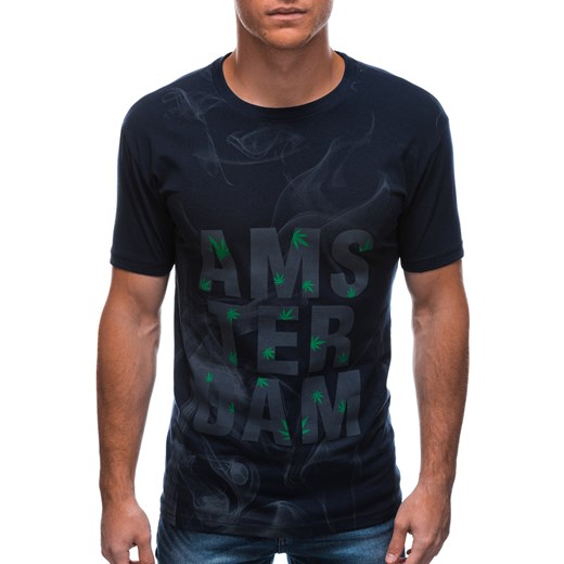 T-shirt męski z nadrukiem 1459S - granatowy Edoti.com XXL Edoti