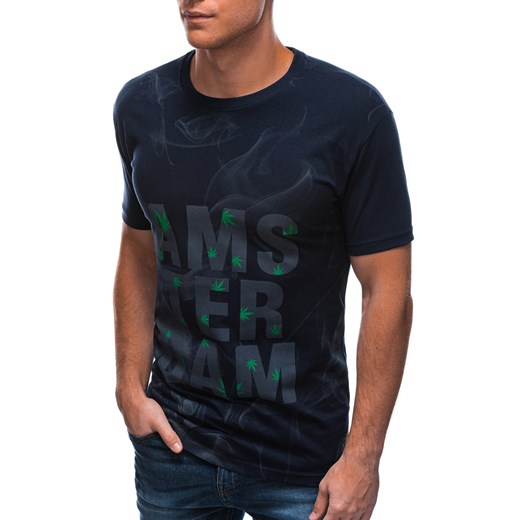 T-shirt męski z nadrukiem 1459S - granatowy Edoti.com XXL Edoti