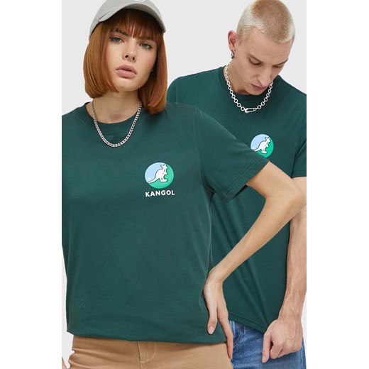 Kangol t-shirt bawełniany kolor zielony z nadrukiem ze sklepu ANSWEAR.com w kategorii Bluzki damskie - zdjęcie 147927072