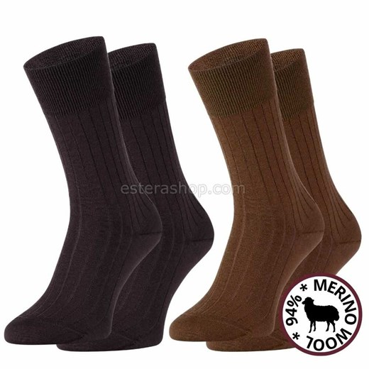 Skarpety merino wool 94% 2 pary ciemny i jasny brąz  w zestawie Regina Socks 43-46 Estera Shop