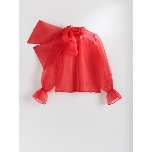 Reserved - Bluzka z organzy z dekoracyjną szarfą - Czerwony Reserved 42 Reserved
