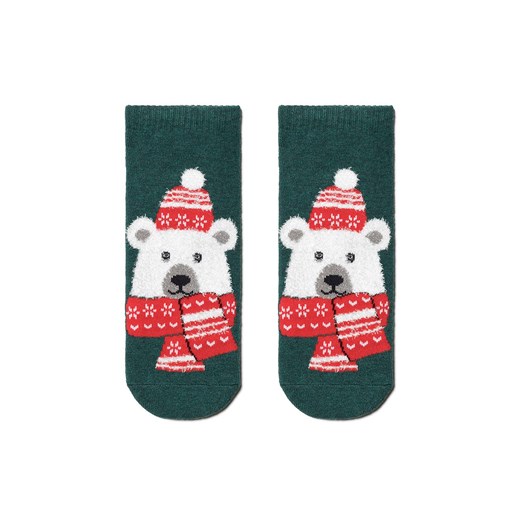 Biały Miś bawełniane świąteczne skarpetki z puszystą nitką, Kolor turkusowy-wzór, Rozmiar 36-39, Conte ze sklepu Intymna w kategorii Skarpetki damskie - zdjęcie 147968902