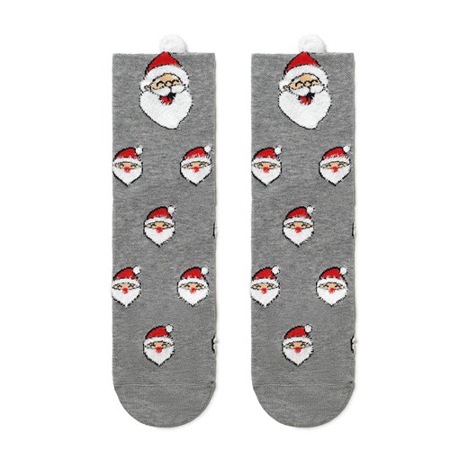 Święty Mikołaj bawełniane skarpety świąteczne z puszystą nicią i pikotem, Kolor szary-wzór, Rozmiar 42-45, Conte ze sklepu Intymna w kategorii Skarpetki damskie - zdjęcie 147968911