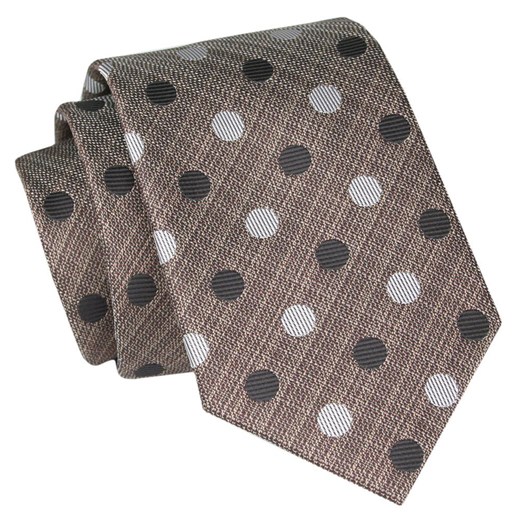 Krawat - ALTIES - Brązowy w Grochy KRALTS0799 ze sklepu JegoSzafa.pl w kategorii Krawaty - zdjęcie 147976210