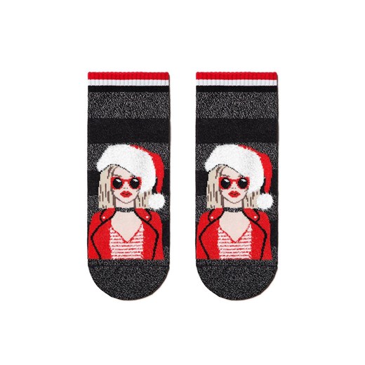 Dziewczyna Mikołaja krótkie bawełniane skarpety świąteczne, Kolor czarny-wzór, Rozmiar 36-39, Conte ze sklepu Primodo w kategorii Skarpetki damskie - zdjęcie 147982020