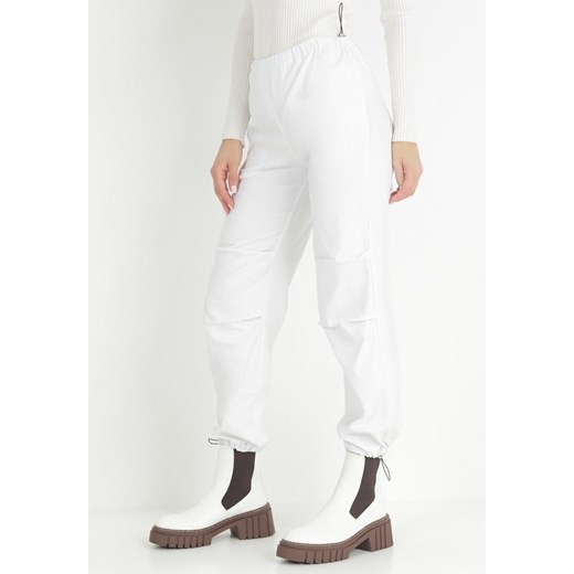 Białe Bawełniane Spodnie z Gumką w Pasie Vemivi ze sklepu Born2be Odzież w kategorii Spodnie damskie - zdjęcie 147984612