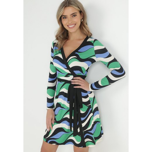 Zielona Sukienka Kopertowa w Wzorzysty Print Jameka ze sklepu Born2be Odzież w kategorii Sukienki - zdjęcie 148025824
