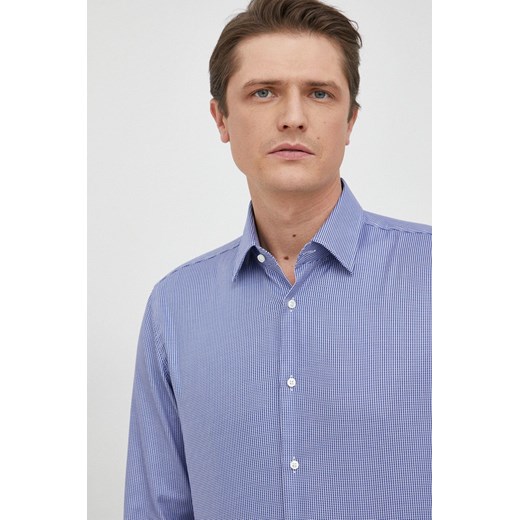 BOSS koszula bawełniana męska kolor niebieski slim z kołnierzykiem klasycznym ze sklepu ANSWEAR.com w kategorii Koszule męskie - zdjęcie 148029753