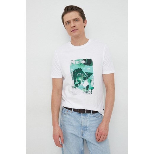 BOSS t-shirt bawełniany BOSS ORANGE kolor biały z nadrukiem L ANSWEAR.com