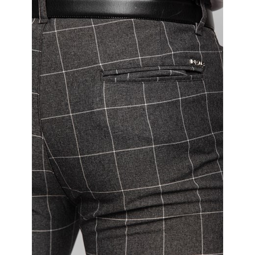 Antracytowe spodnie materiałowe chinosy w kratę męskie Denley 0040 30/S promocyjna cena Denley