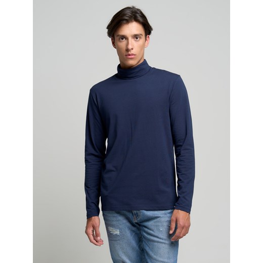 Bluzka męska longsleeve z bawełny organicznej z golfem granatowy Kapoor 403 XXL promocja Big Star