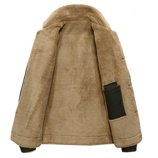 Męska kurtka jeansowa z brązową podszewką - Khaki / M Bombardina.pl 4XL Bombardina