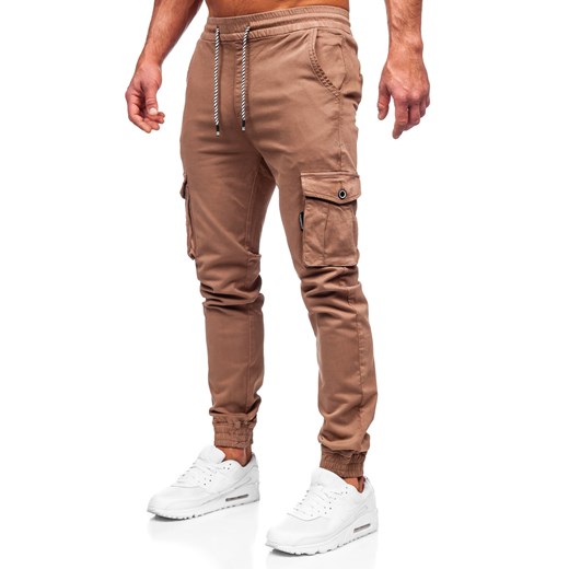 Brązowe spodnie materiałowe joggery bojówki męskie Denley KA9233 32/M Denley okazyjna cena