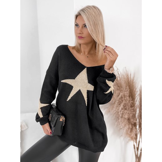 Sweter damski Ubra czarny z dekoltem w literę v 