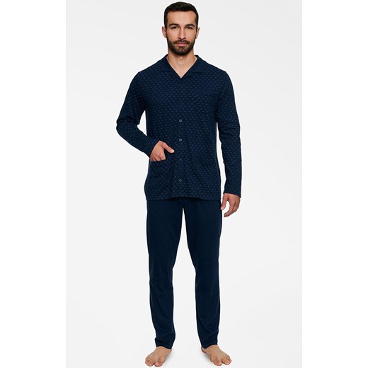 Ted bawełniana piżama męska z długim rękawem 40044-59X, Kolor granatowy-wzór, Henderson L okazja Intymna