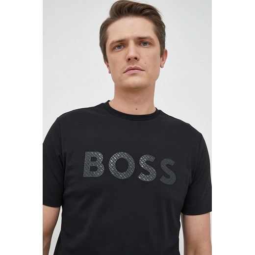 BOSS t-shirt bawełniany kolor czarny z aplikacją XXL ANSWEAR.com