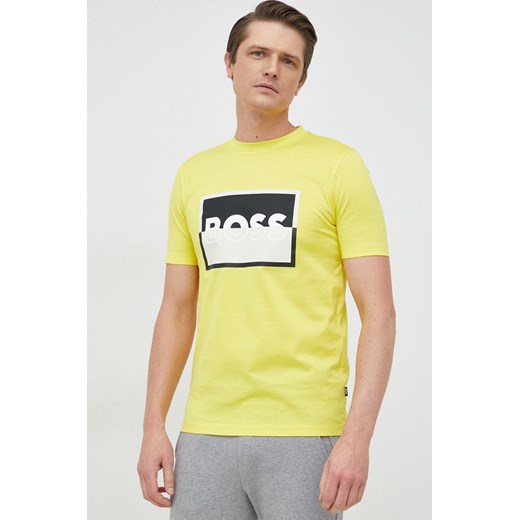 BOSS t-shirt bawełniany kolor żółty z nadrukiem L ANSWEAR.com