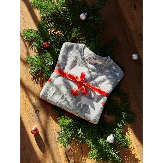 Reserved - Sweter ze świątecznym motywem - Szary Reserved M Reserved