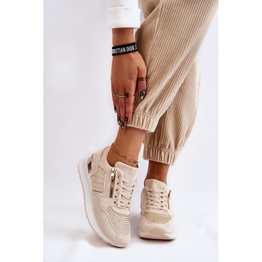 PG1 Damskie Buty Sportowe Z Ozdobnym Zamkiem Kremowe Adrea wielokolorowe 40 ButyModne.pl