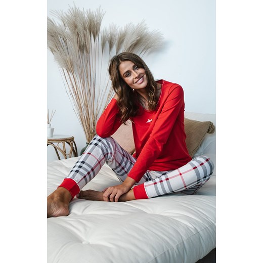 Piżama damska Andri z długim rękawem i długimi nogawkami, Kolor czerwony-wzór, Rozmiar XL, Italian Fashion ze sklepu Intymna w kategorii Piżamy damskie - zdjęcie 148273032