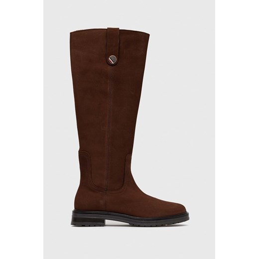 Tommy Hilfiger kozaki zamszowe TH Coin Longboot damskie kolor brązowy na płaskim Tommy Hilfiger 37 ANSWEAR.com